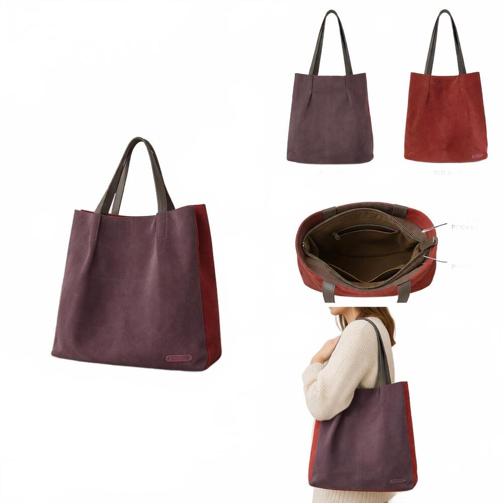 NEW SORUKA women's sophia shopper shoulder bag in red and purple suede